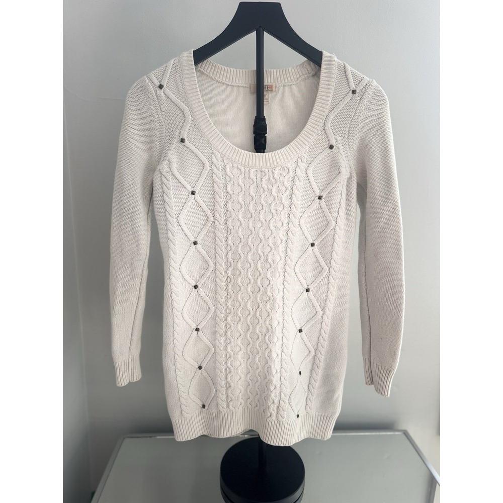 Route 66 Women's Cable Knit Sweater Medium Silver White Scoop Neck‎ Cozy
